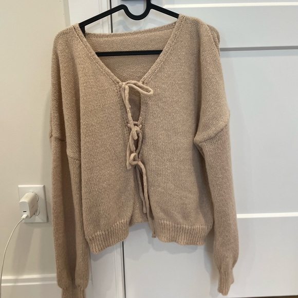Cream Tie-Front Cardigan - Picture 2 of 4
